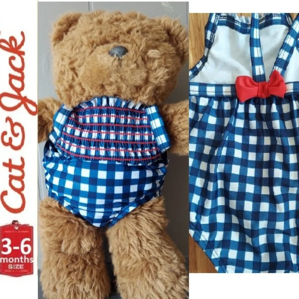 🎁 10/$25-1 piece blue gingham plaid swim suit, size 3-6 months